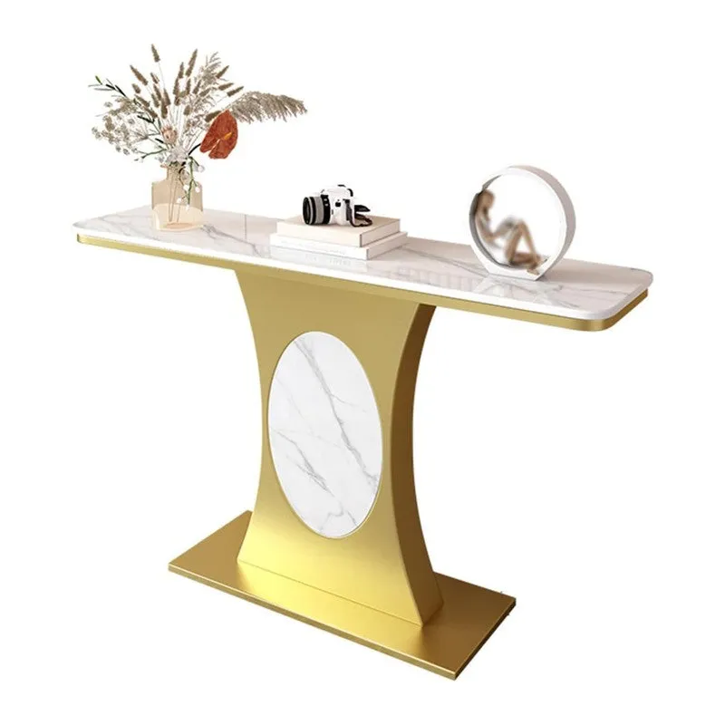 Modern Metal Console Table with Marble Top - Small media 6