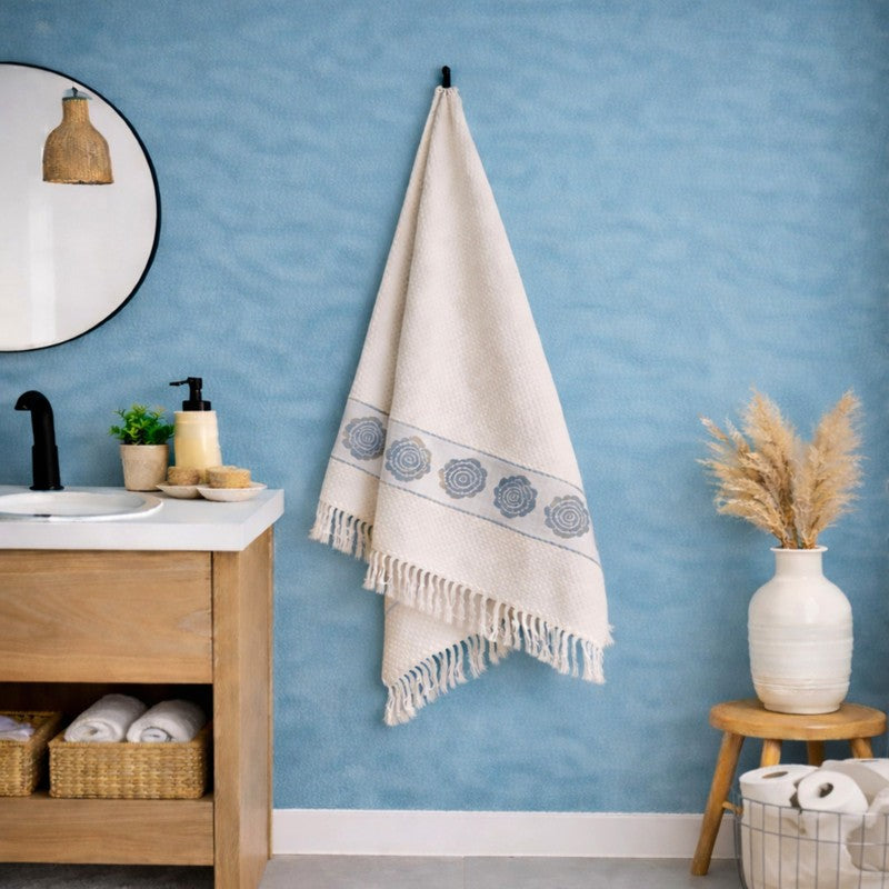 Rosette Cotton Bath Towel (Grey & White) - Set Of Two media 3