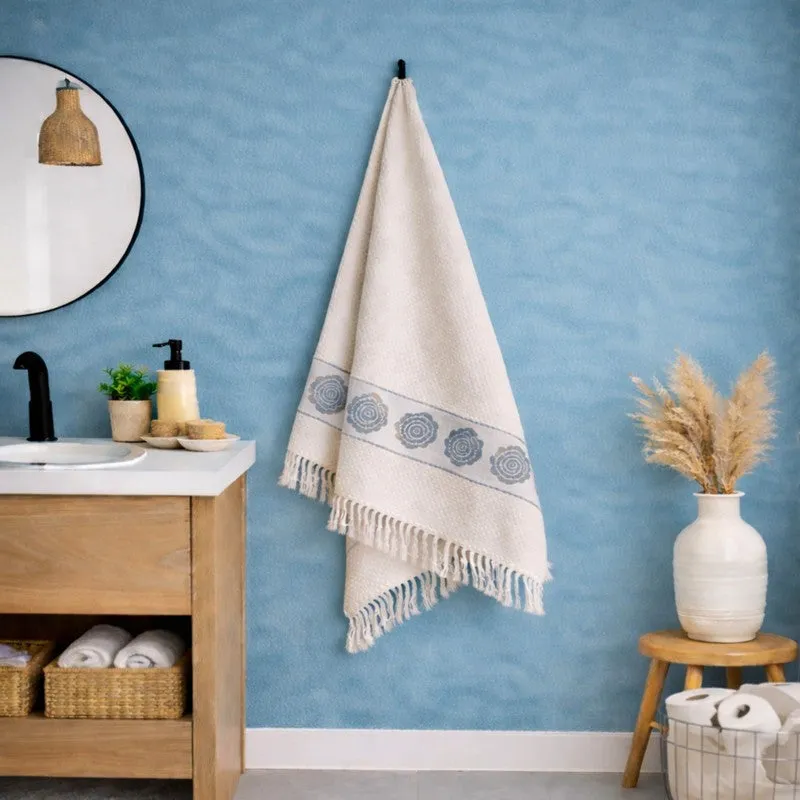 Rosette Cotton Bath Towel (Grey & White) - Set Of Two media 3