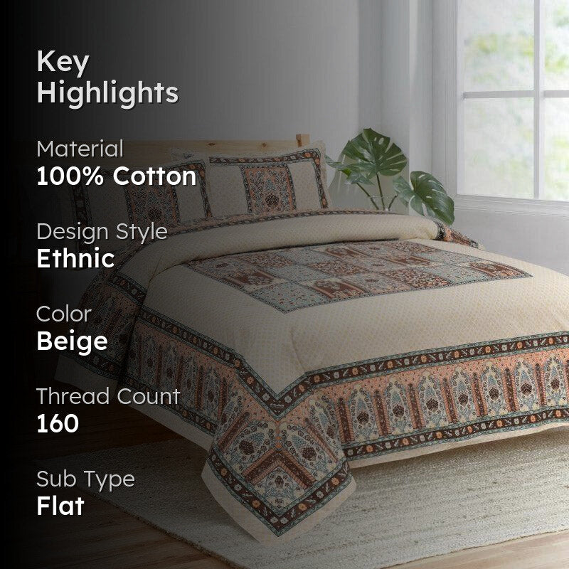 Parth Ethnic Cotton Bedsheet (Peach) - 160 TC media 2