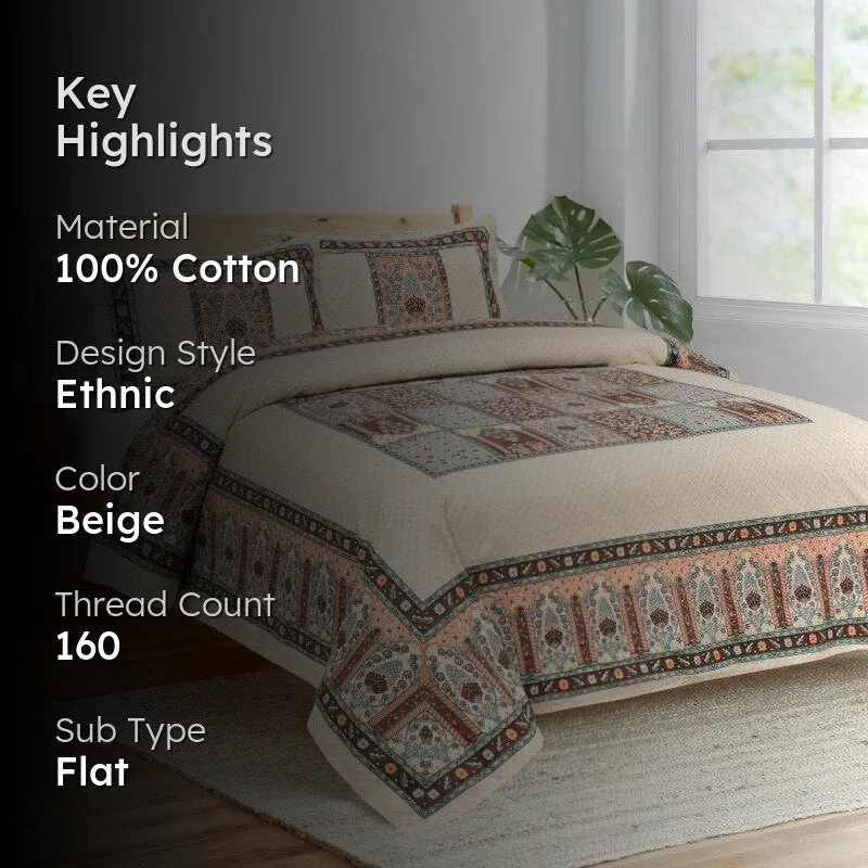Parth Ethnic Cotton Bedsheet (Peach) - 160 TC media 2
