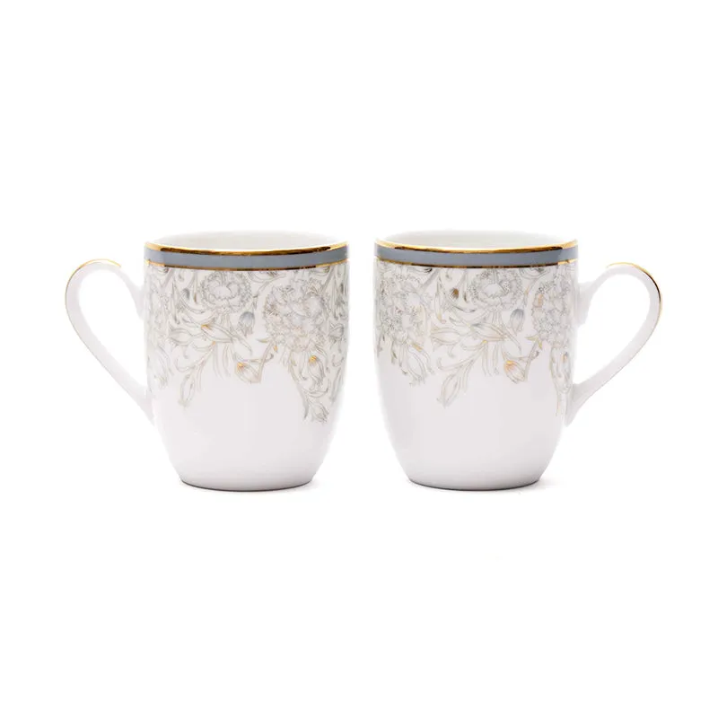Gilded Iris Coupe 24k Gold Brushed Porcelain Coffee Mug(280 mL Each/Grey) - Set Of Four media 4