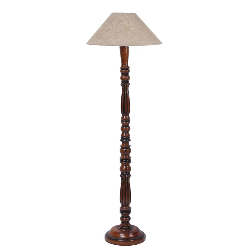 Masiya Vintage Wooden Floor Lamp With Jute Shade - Beige media 4