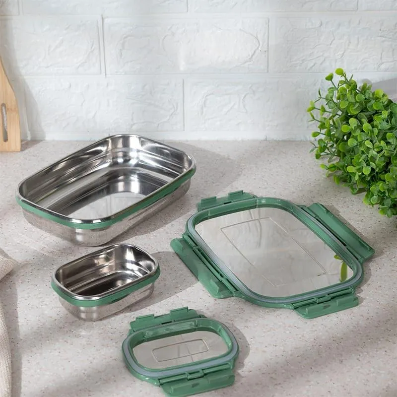 Viora Green Stainless Steel Lunch Box (775/150 mL) - Two Piece Set media 3