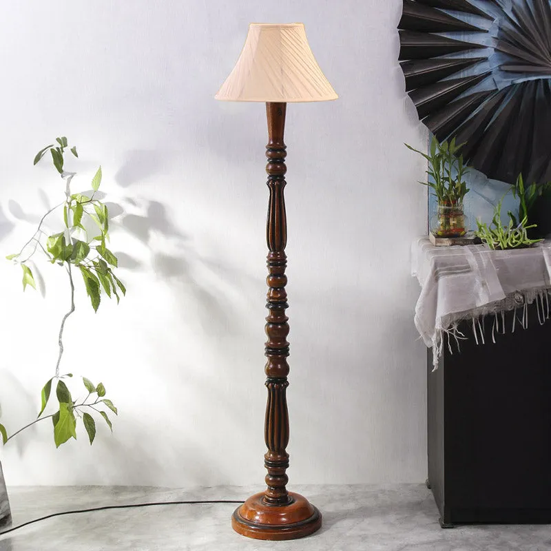 Masiya Vintage Wooden Floor Lamp With Pleated Shade - Off-White media 3
