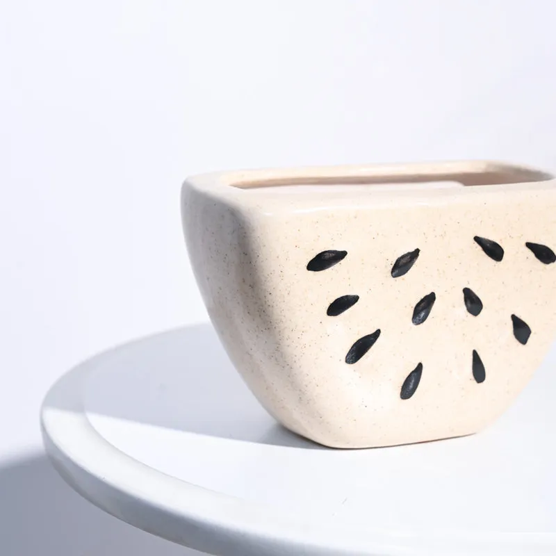 Ugaoo Watermelon Matte Finish Beige Ceramic Planter media 4