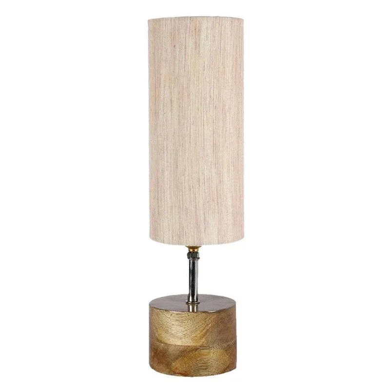 Rustic Wood & Fabric Table Lamp - Beige,Brown media 5