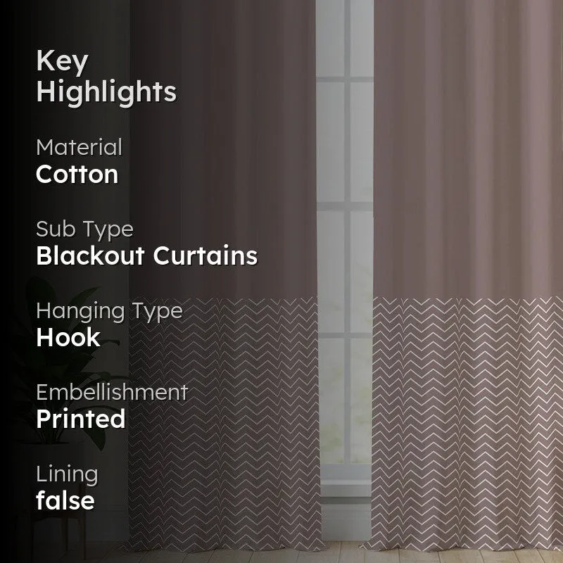 Urban Space Patterned Brown Cotton Curtains - Set Of Two media 2