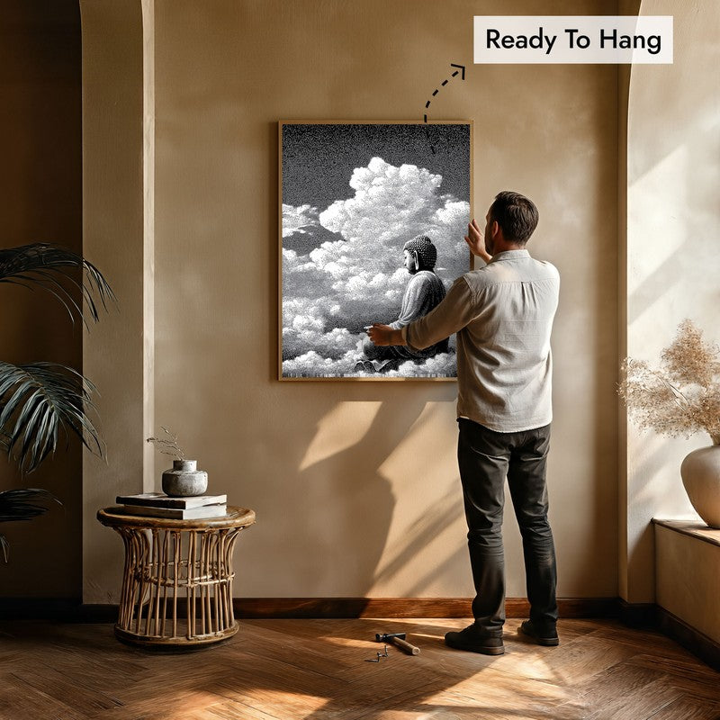 Buddha In Clouded Serenity I Wall Painting With Brown Frame media 6