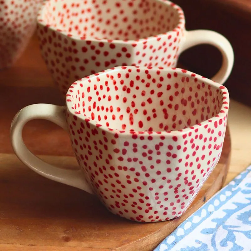 Polka Ceramic Tea Cup (230 mL)/White,Red) media 3