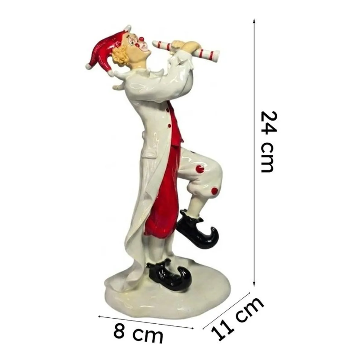 Full clown figurine showpiece with size graphic beside it