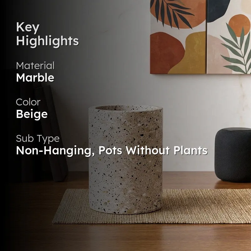 Beige Terrazzo Cylindrical Hand Crafted Marble Planter - Small media 2
