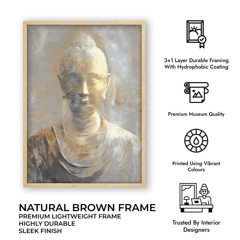 Serene Buddha In Golden Calm Wall Painting With Brown Frame media 9