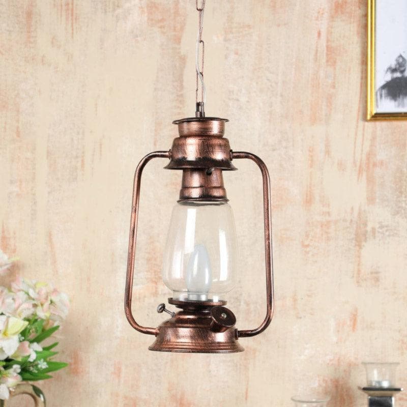 Faris Lantern Metal Glass Ceiling Lamp - Copper media 3