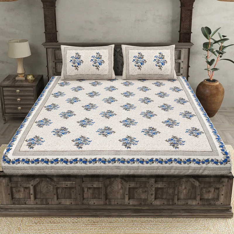Ahana Floral Printed Cotton Bedsheet (Blue) - 144 TC media 4