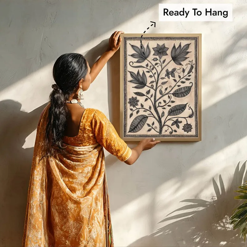 Floral Sketch Canvas Wall Painting With Brown Frame media 9