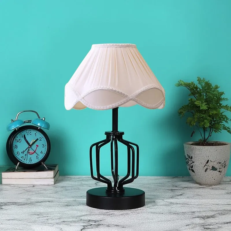 Vividwave Cotton Table Lamp With Wooden Base - Ivory media 4