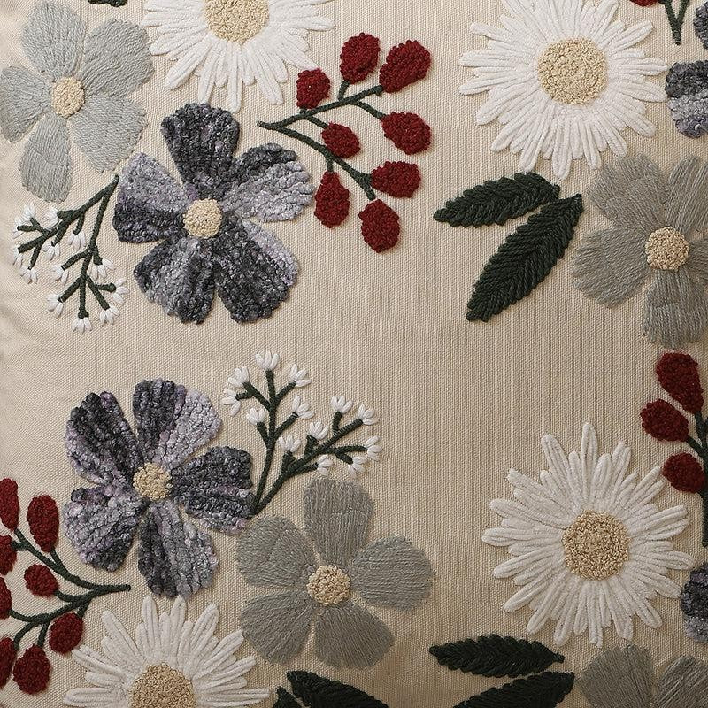 Vintage Garden Embroidered Cotton Cushion Cover-Set of Two media 4
