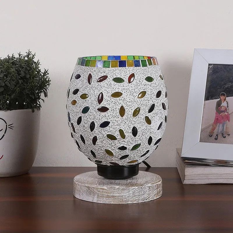 Twilora Mosaic Glass Table Lamp With Wooden Base - Multicolor media 4