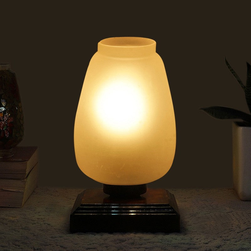 Auriora Glass Table Lamp With Wooden Base - White