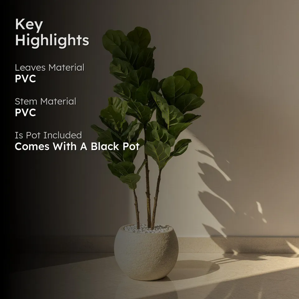 Artificial Fiddleleaf Plant With Long Black Fiber Pot - 3.9 Feet media 2