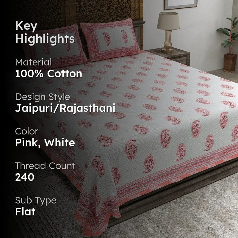 Vineva Cotton Bedsheet (Pink,White) - 240 TC media 2