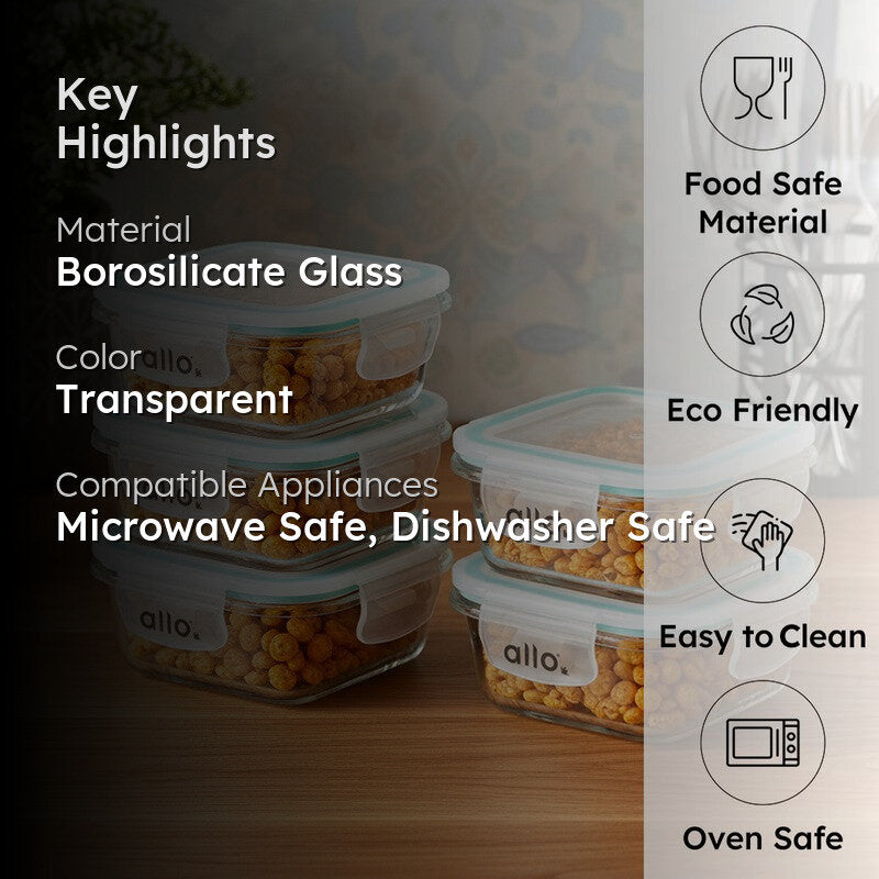 Foogra Leak Proof Glass Lunch Box (320 mL Each) - Set Of Five media 2