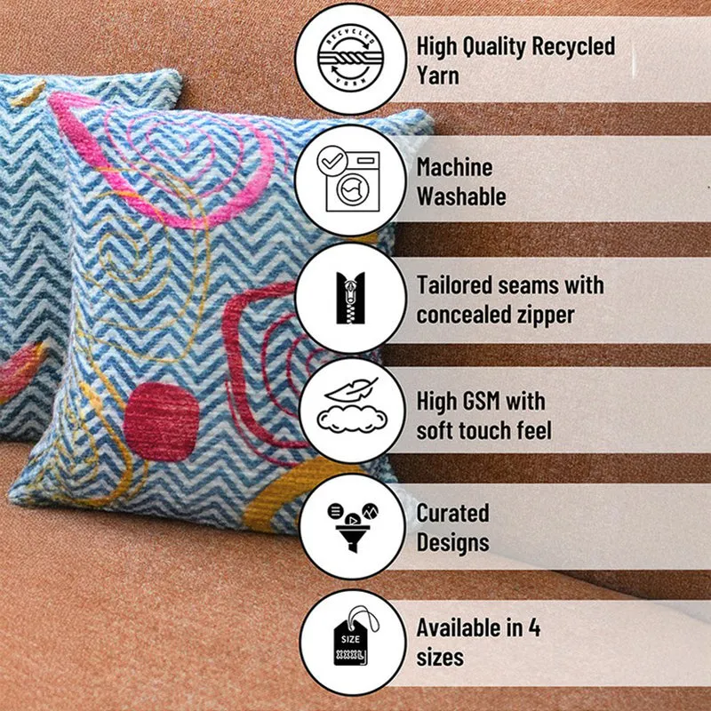 BlossomTrail Cushion Cover (Blue) - Set Of Three media 7