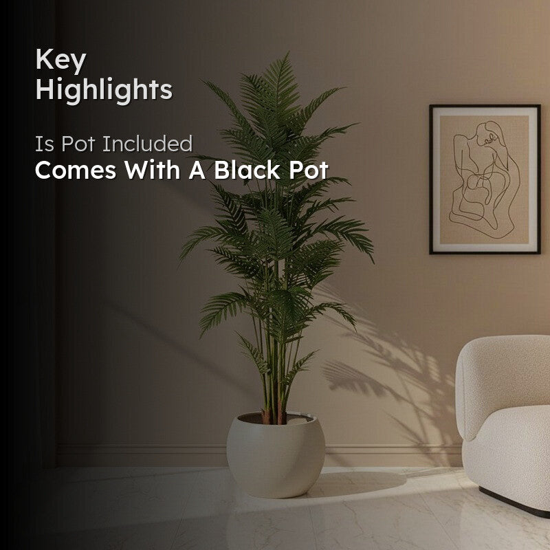 Faux Lush Areca Palm Plant With Black Plastic Pot - 6 Feet media 2