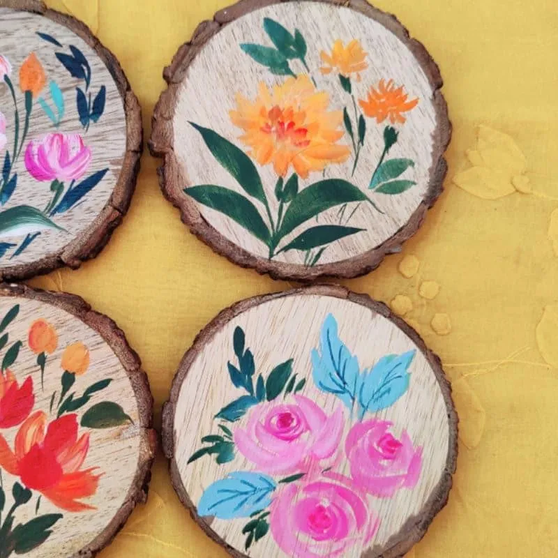 Rosa Lush Handpainted Coaster -  Set Of Four media 3