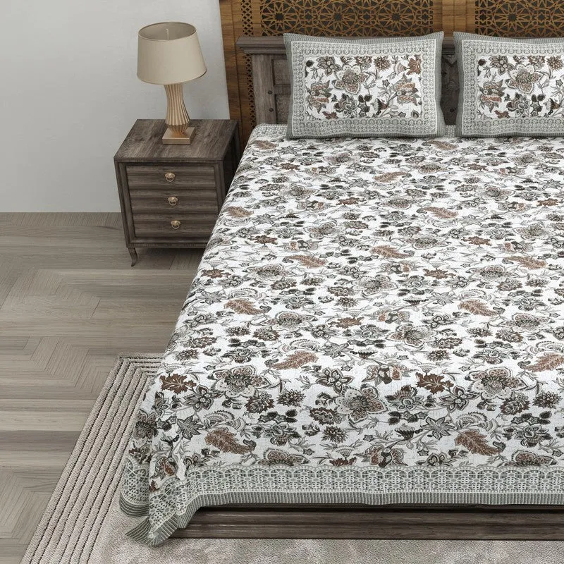 Leafis Cotton Bedsheet (Grey,White) - 240 TC media 3