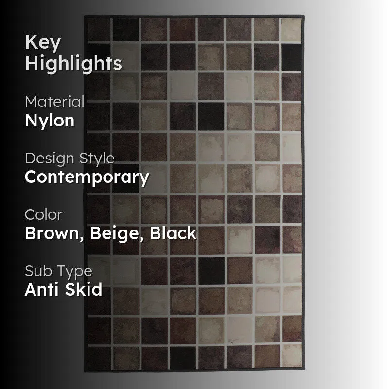 Earthy Checkers Anti-Skid Carpet media 2