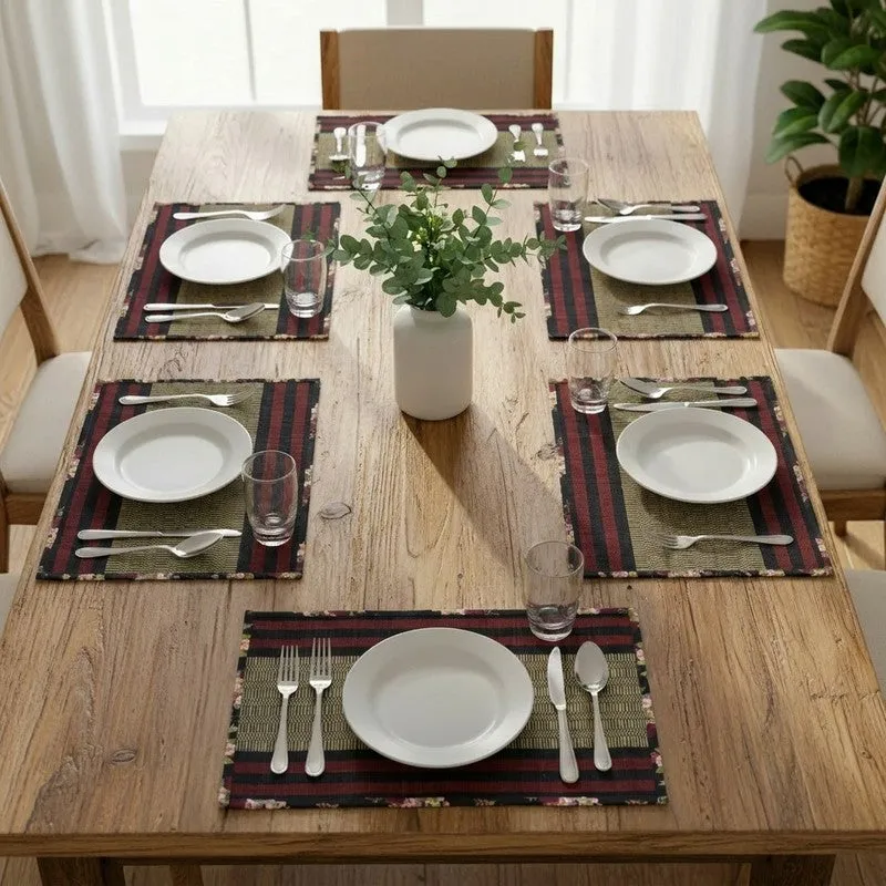 Dining Flow Bamboo Table Mats (Black,Maroon) - Set of Six media 1