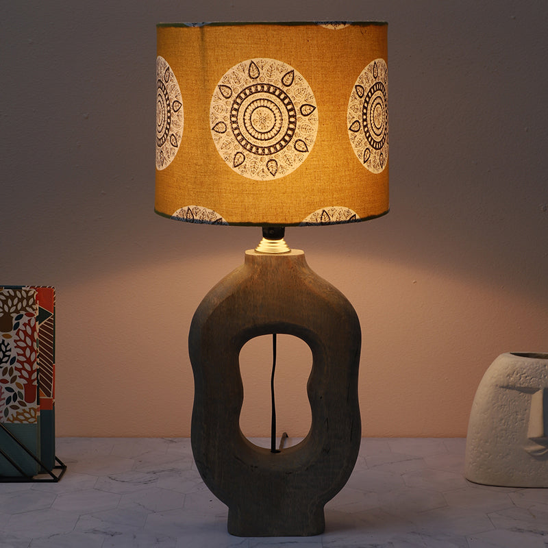 Mandala Merry Hewn Printed Mango Wood Table Lamp - Beige,Yellow,White