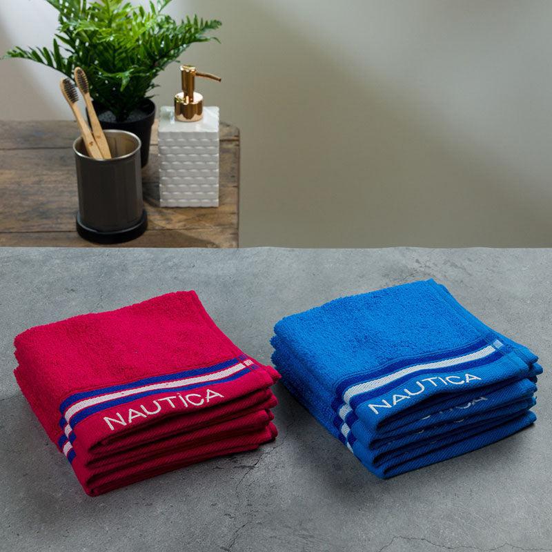Nautica Dove Down Cotton Face Towel (Burgundy & Blue) - Set Of Eight media 4