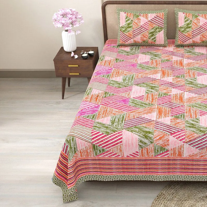 Softio Cotton Bedsheet (Pink,Green) - 240 TC media 4