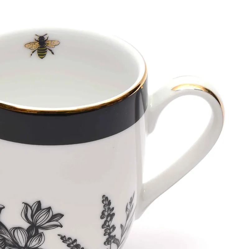 Gilded Bee Coupe 24k Gold Brushed Porcelain Coffee Mug (280 mL Each) - Set Of Two media 6