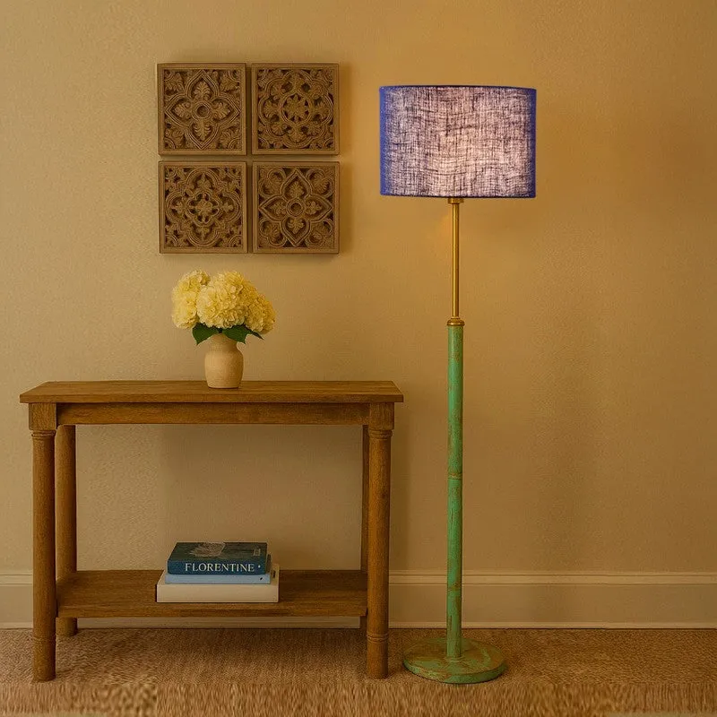 Vintage Glow Wooden Floor Lamp - Blue media 1