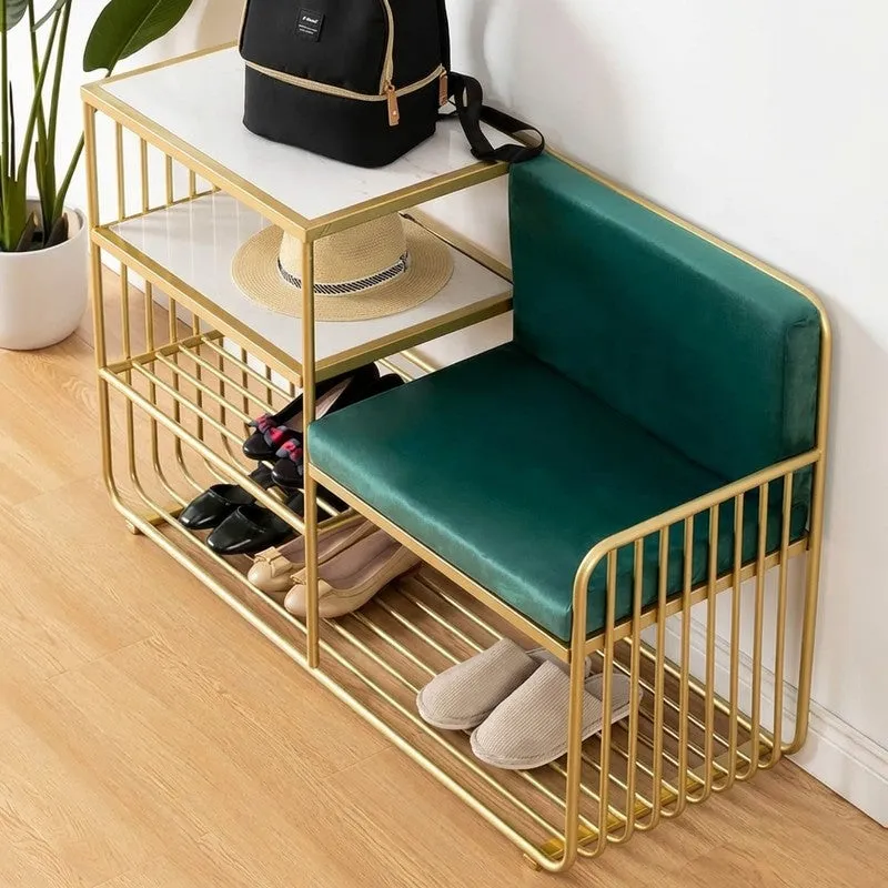 Sleek Metal Shoe Rack - Gold,Green media 5