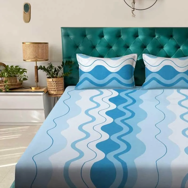 Wavy Hues Fitted Microfiber Bedsheet - 300 GSM media 3