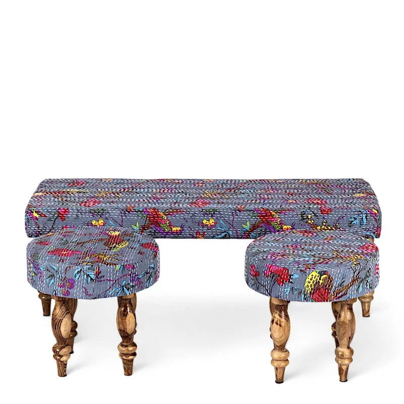 Averon Sheesham Wooden Bench with Stools (Grey) - Three Piece Set media 3