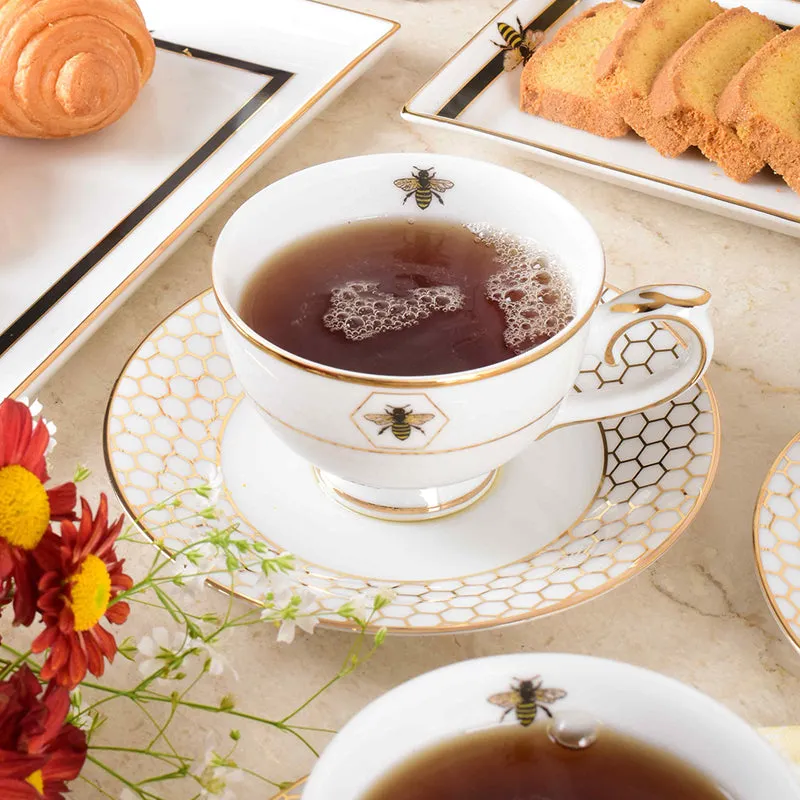 Gilded Bee 24k Gold Brushed Porcelain Tea Set With Tea Pot - Seventeen Piece Set media 3
