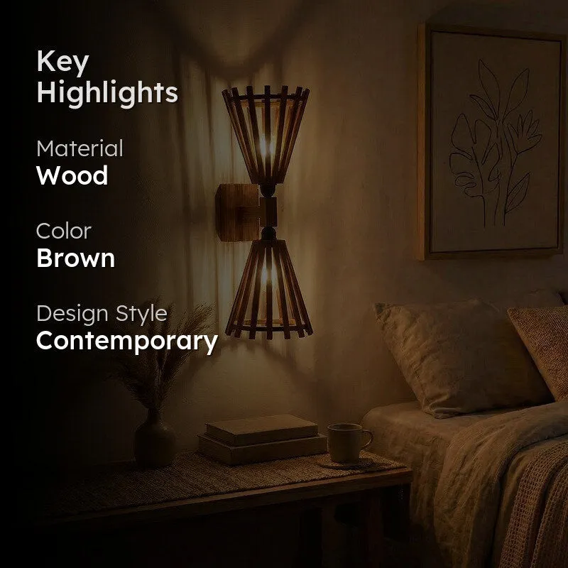 Twin StripeCone Wooden Wall Lamp - Brown media 2