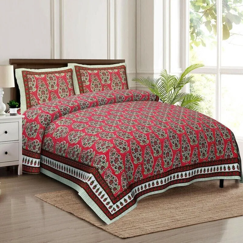 Floray Cotton Bedsheet (Red,Brown) - 240 TC media 3