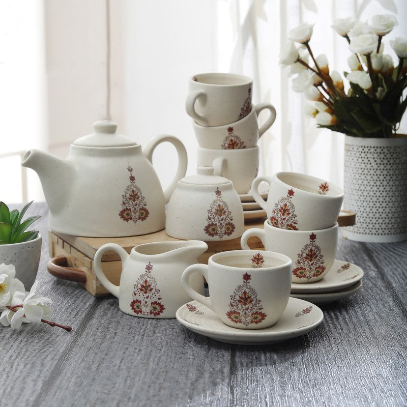 Mudleaf Stoneware Tea Pot Set - Fifteen Piece Set