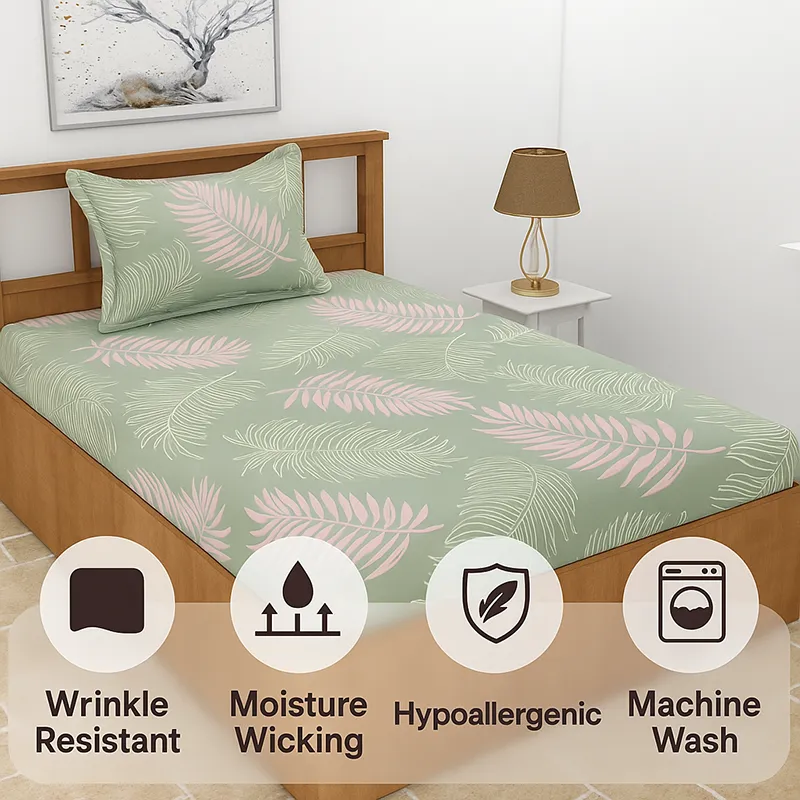 Iberis Floral Microfiber Bedsheet (Fern Green) - 130 GSM media 6