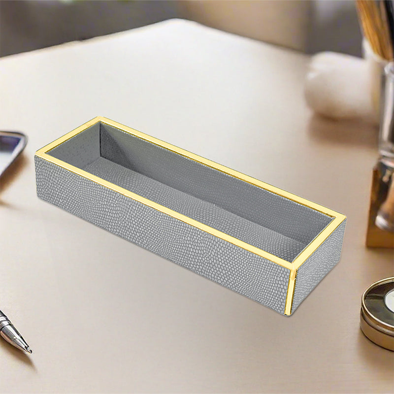 Tisquo Faux Leather Cutlery Tray - Grey