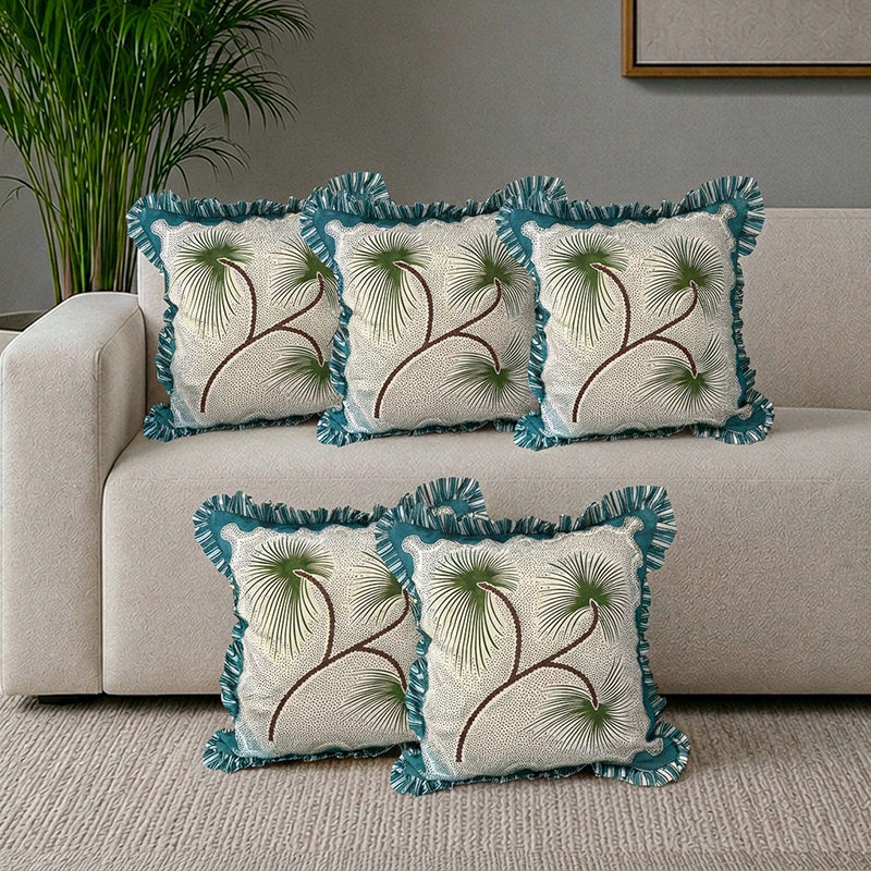 Wisp Of Leaves Ruffled Cushion Cover - Set Of Five - 16 x 16 Inches