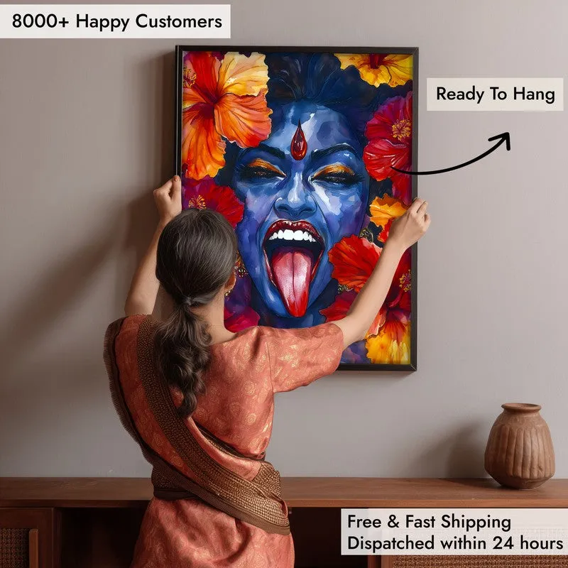 Mahakali Spiritual Archival Paper Wall Painting With Frame - Black media 6