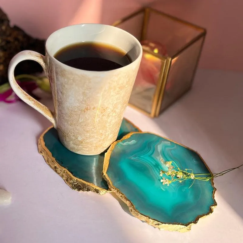 Candra Handcrafted Brazilian Agate Coaster (Green) - Set Of Two media 4